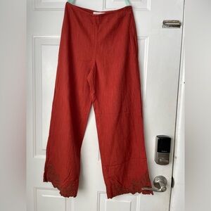 Anthropologie Terracotta Wide Leg Pants with Lace Hem